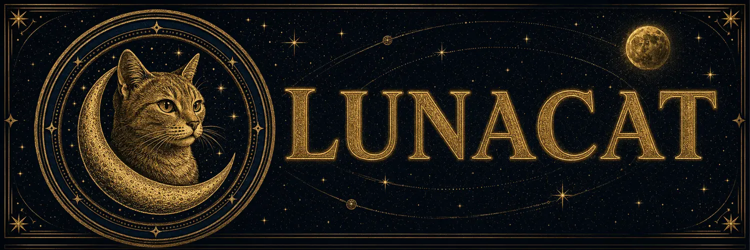 LUNACAT banner — gold-engraved cat and crescent moon